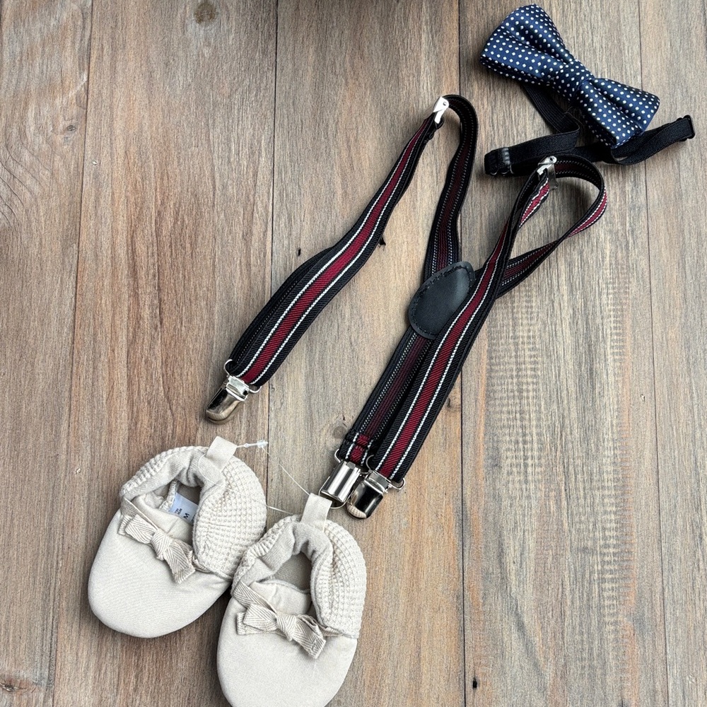 Baby boy suspenders, bow tie and shoes